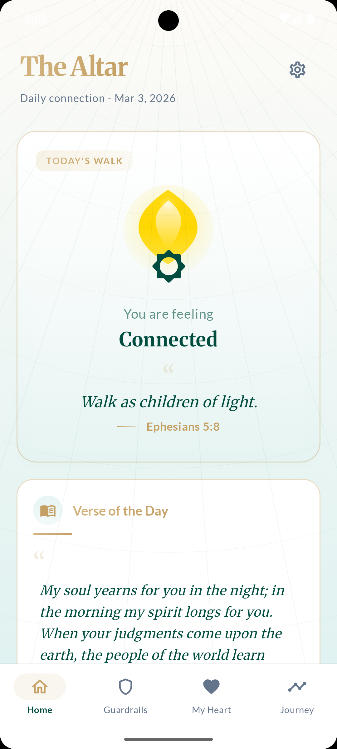 Sanctum app — The Altar screen with daily scripture